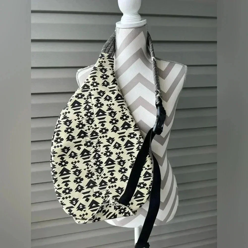 KAVU Rope Sling Bag Cotton Crossbody Black-White Aztec Backpack